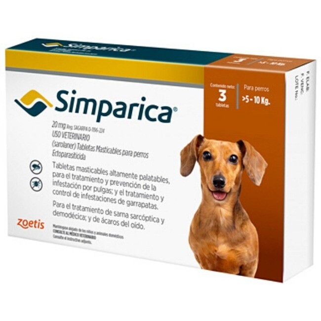 Antipulgas Simparica de 5,1 a 10 kg Perros 3 tab