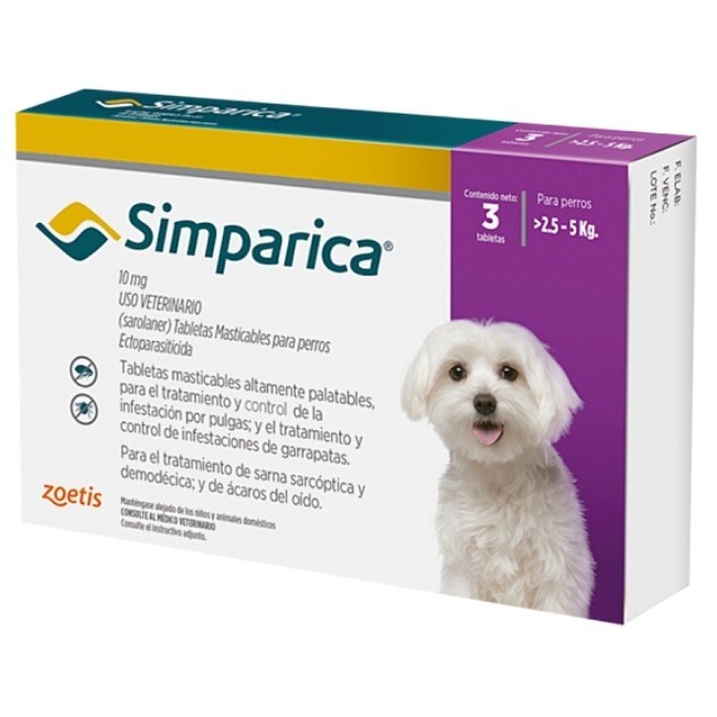 Antipulgas Simparica de 2,5 a 5 kg Perros 3 tab
